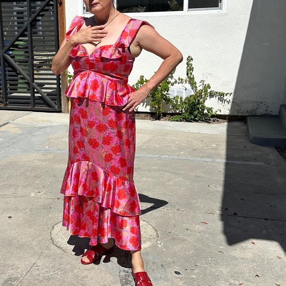 Show Me Your MuMu Dresses & Skirts - Show Me Your Mumu Womens Dress Large Pink Reese Smooch Floral Satin Ruffle Midi